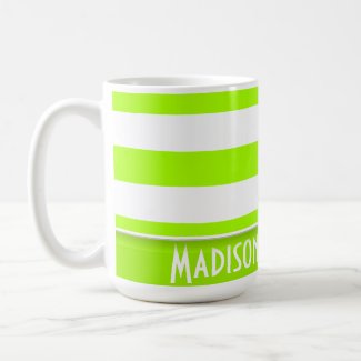 Electric Lime Green Stripes; Personalized Coffee Mug