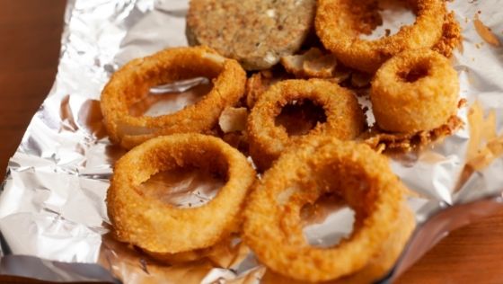 onion rings on foil